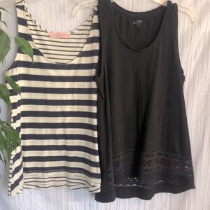 LOFT lot 2 Size S summer black & white tank tops sleeveless with stripes & lace